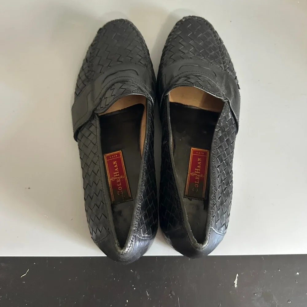 Cole Haan City Mens Woven Leather Penny Loafers Black Vintage Size 13 Shoes